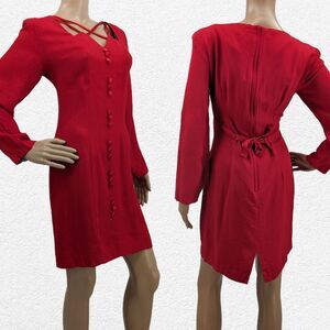 Vintage 1990s Frederick's of Hollywood Mini Dress Red Button Front Cut Out 11-12